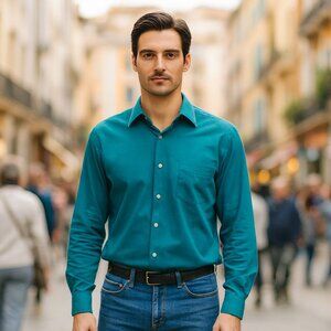 Van Heusen Blue Satin Stripe Shirt Neck 16